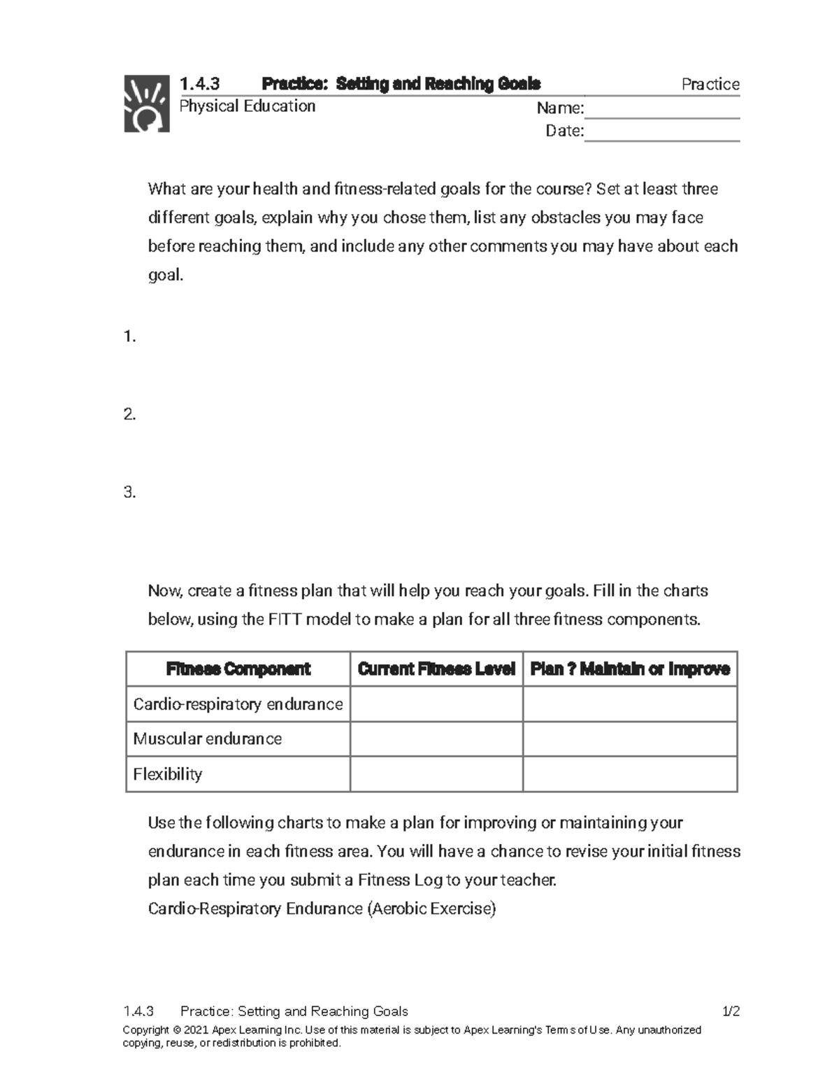 1.4.3 Practice - Setting and Reaching Goals (Practice) - Practice ...