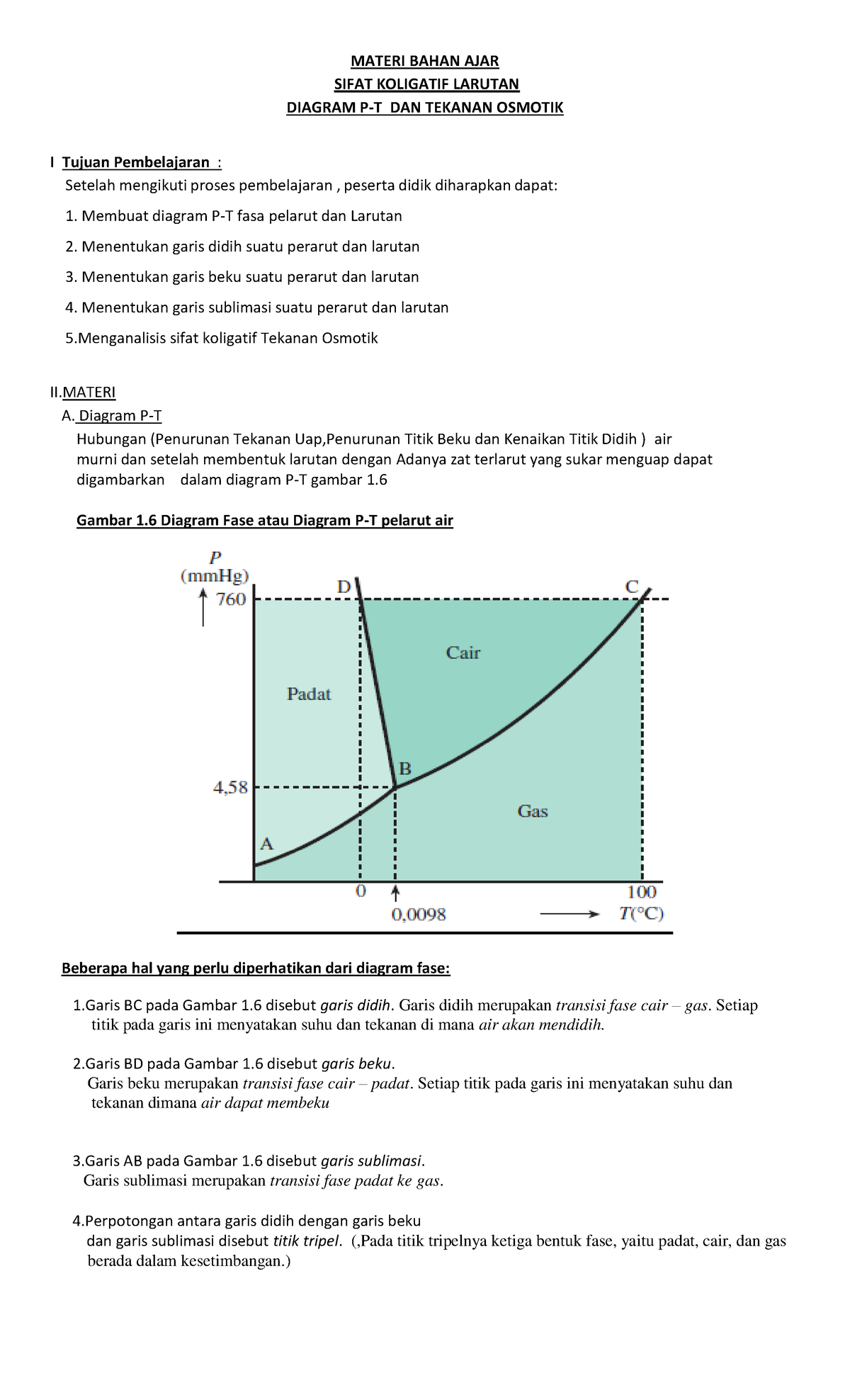 1E. Bahan AJAR Diagram PT , Tekanan Osmotik DAN Manfaat Sifat Koligatif