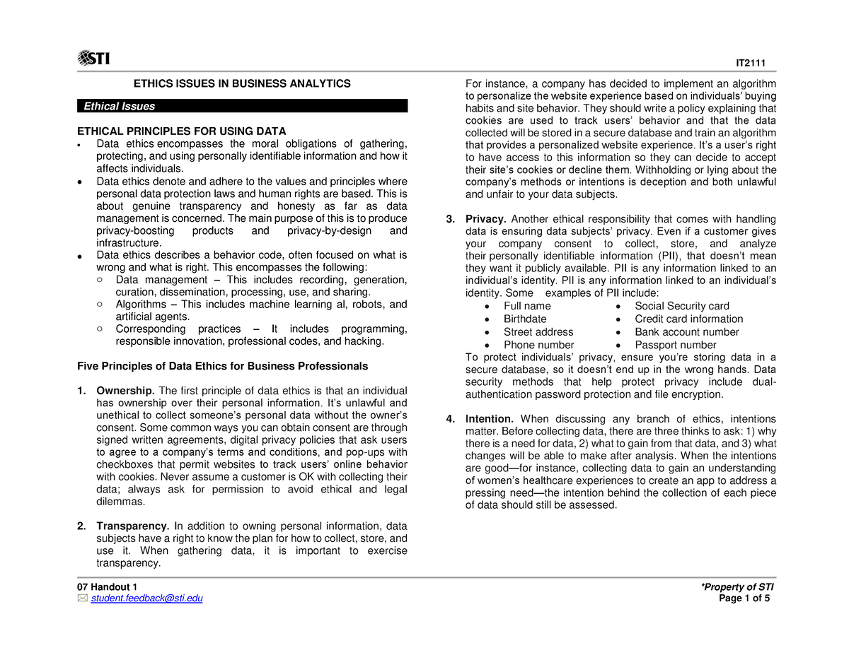 07 Handout 1(6) - Notes - 07 Handout 1 *Property Of STI ETHICS ISSUES ...