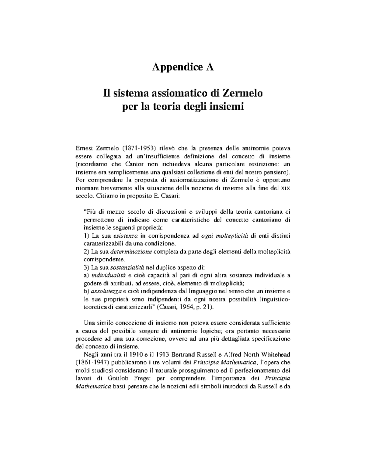 Appunti su sistema assiomatico di Zermelo per la teoria degli insiemi