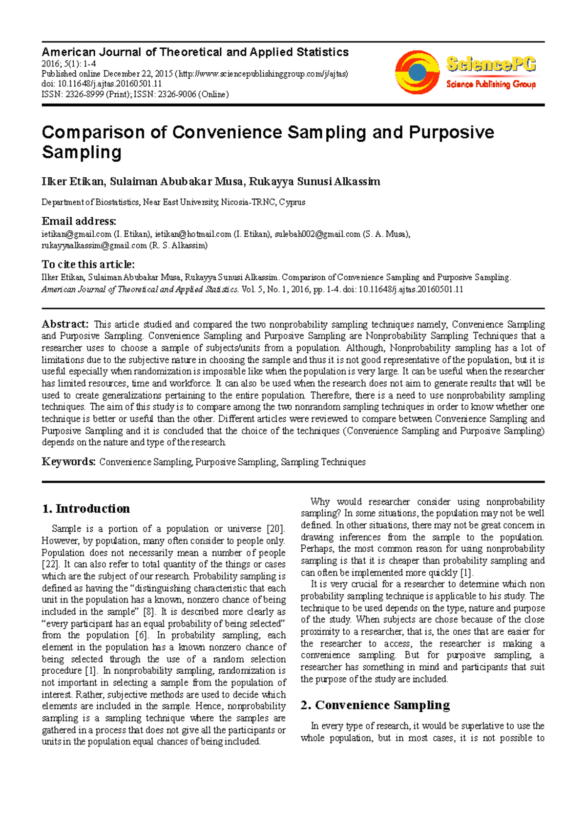 Comparison of Convenience Sampling and Purposive S - American Journal ...