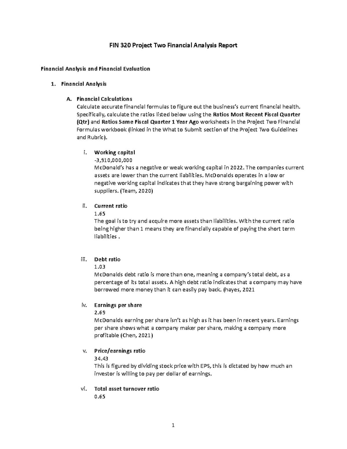 FIN 320 Project Two Financial Analysis Report Final - Financial ...