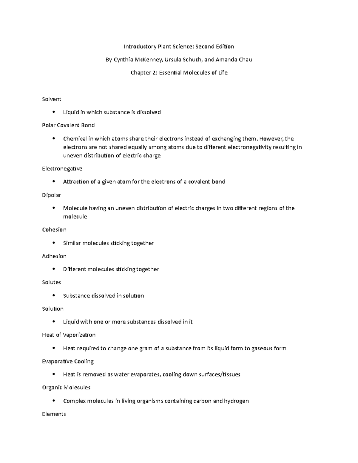 PLAS-131 Chp 2 - Essential Molecules of Life - Introductory Plant ...