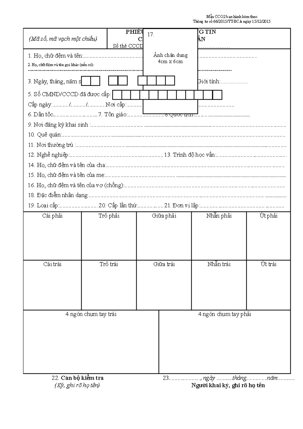 Mẫu CC02 kèm theo TT66 - (Mã số, mã vạch một chiều) PHIẾU THU NHẬN ...