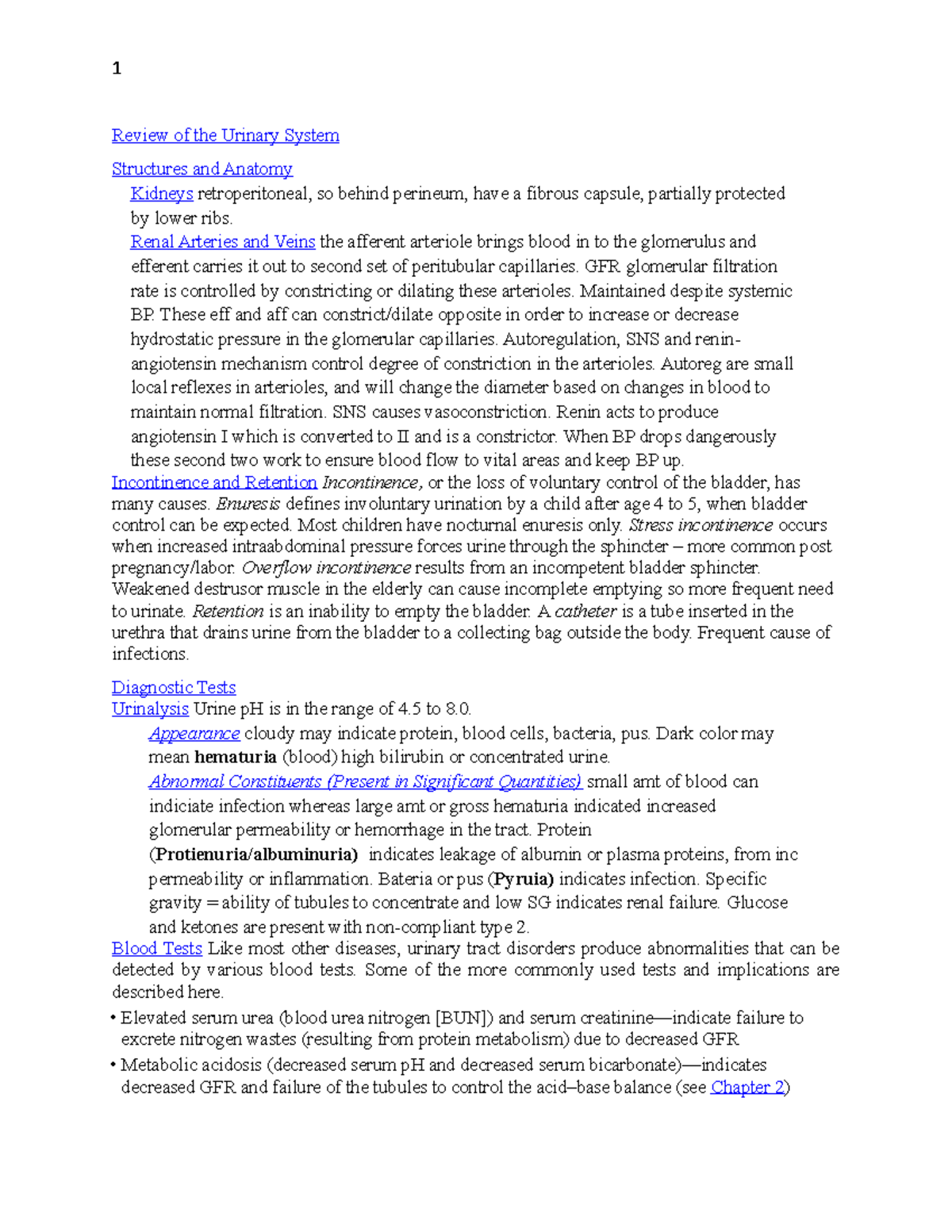 Chapt 18 notes - Review of the Urinary System Structures and Anatomy ...