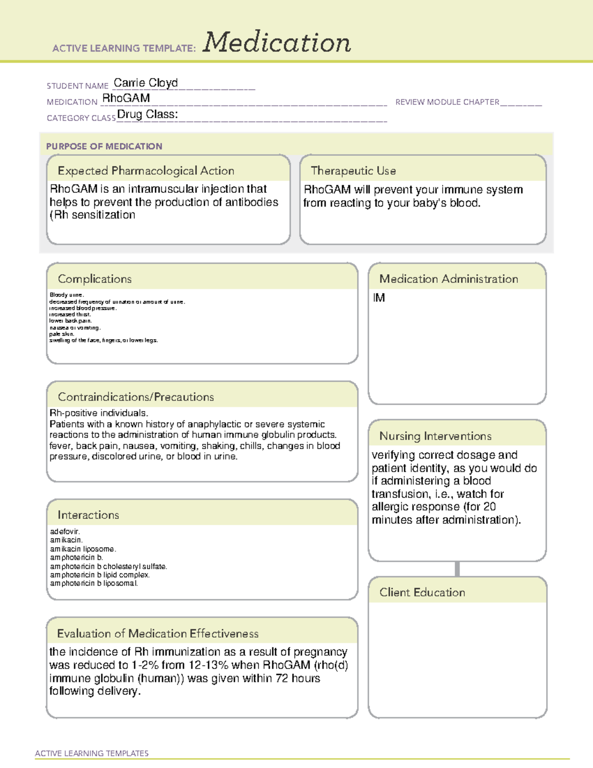 OB Medication Rho GAM active learning template - ACTIVE LEARNING ...