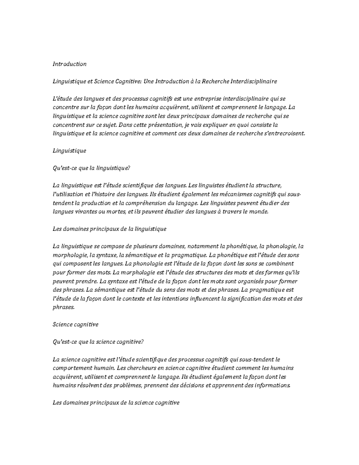 Linguistics and Cognitive Science Notes de cours - Introduction ...