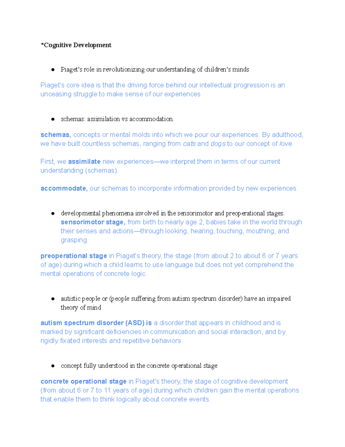 COGNITIVE DEVELOPMENT Cognitive Development Piaget s role