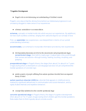 COGNITIVE DEVELOPMENT Cognitive Development Piaget s role