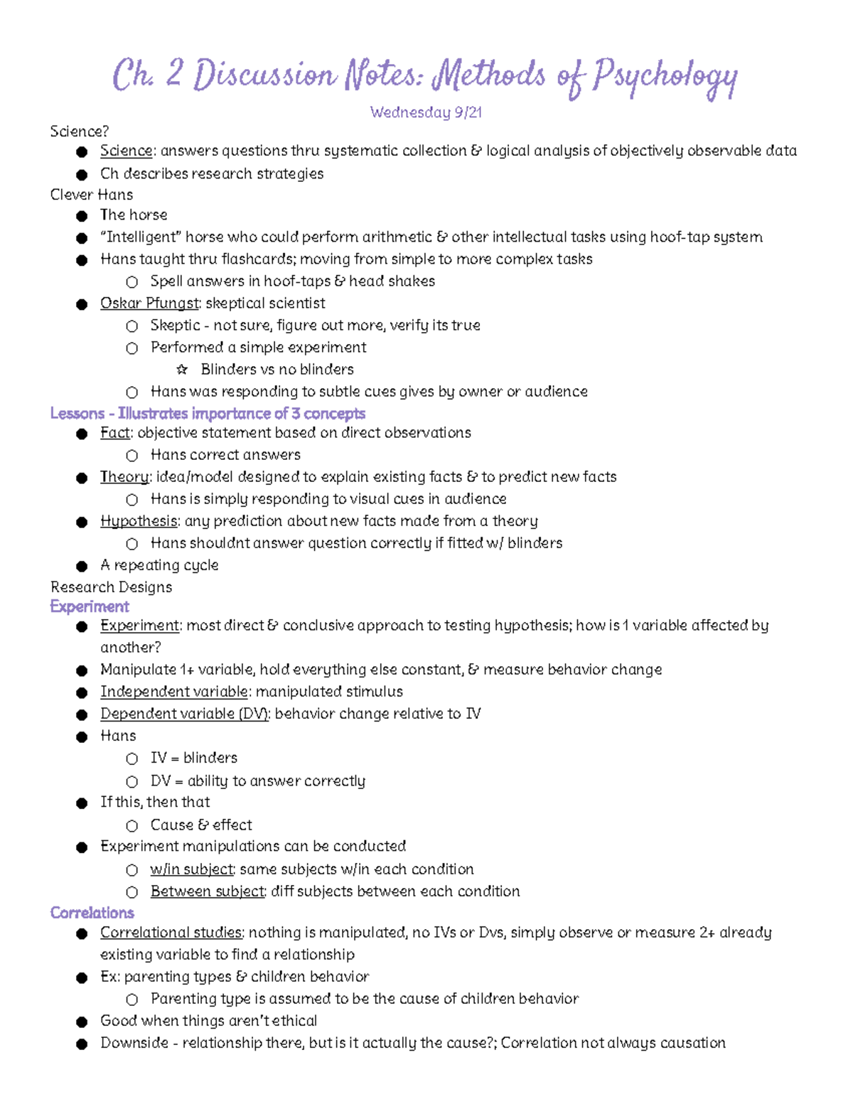 Ch. 2 Notes: Methods of Psychology - Ch. 2 Discussion Notes: Methods of ...