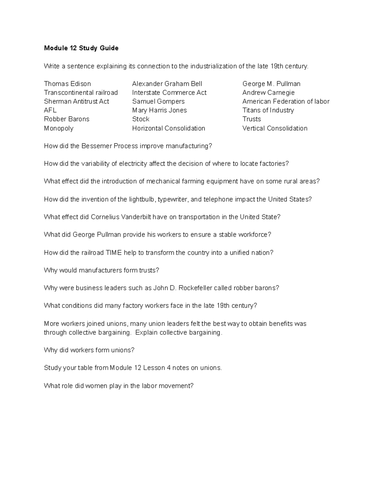 Module 12 Study Guide Module 12 Study Guide Write A Sentence