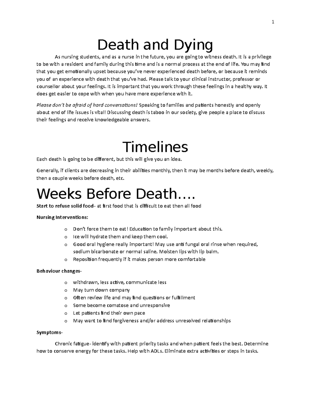 NURS 1500 2020 Signs of Impending Death - Death and Dying As nursing ...