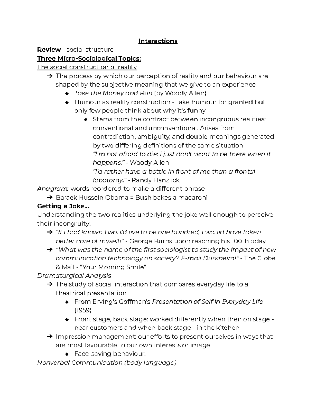 Interactions - SOC - Interactions Review - social structure Three Micro ...