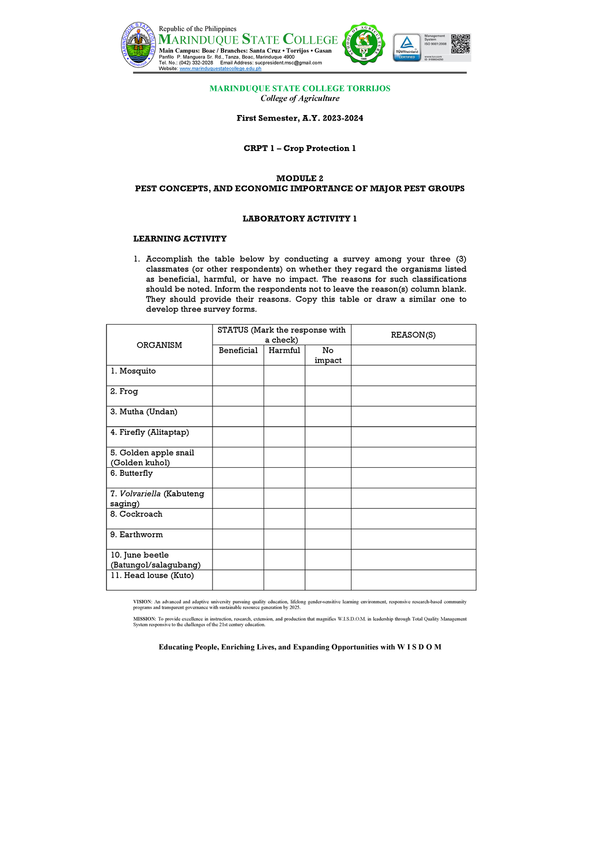 Lab 1 Activity Guide - Republic of the Philippines MARINDUQUE STATE ...