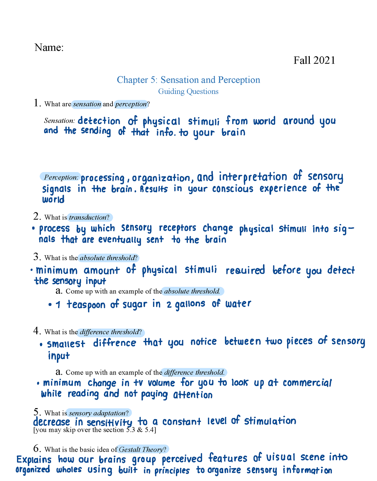 Chapter 5 Sensation And Perception Guiding Questions - What Are ...