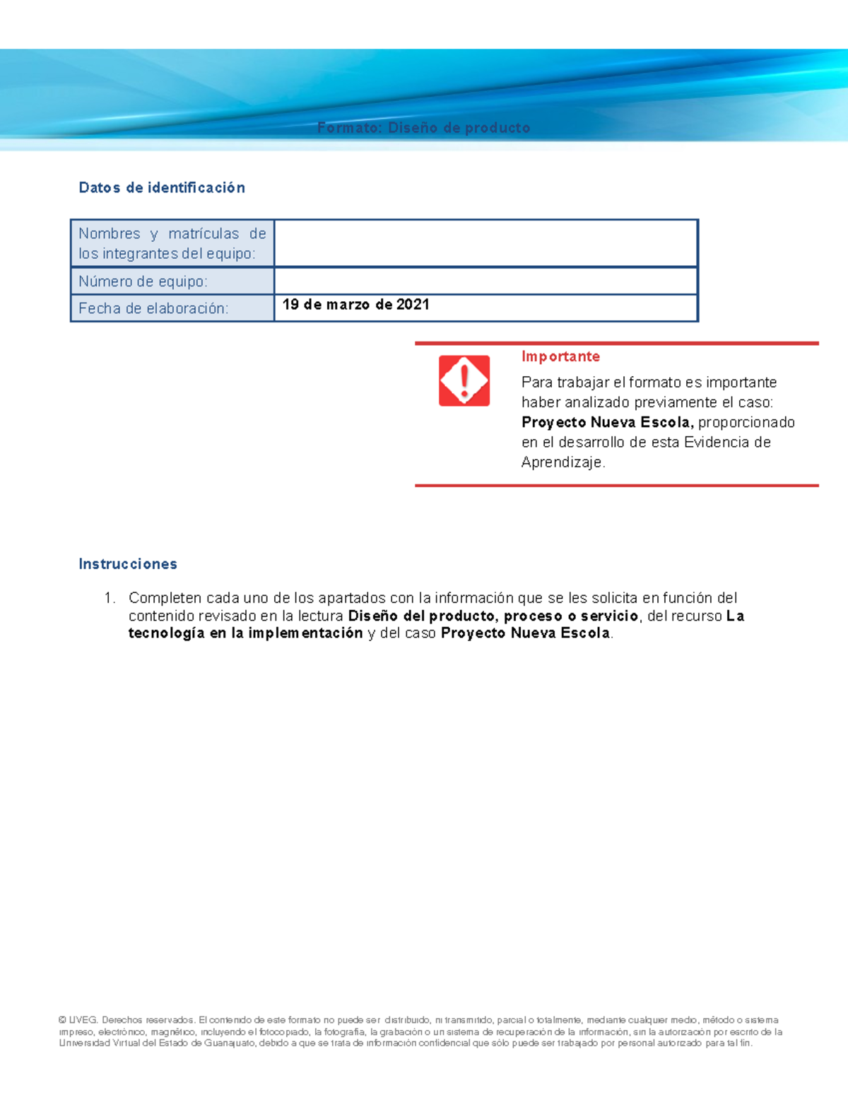 Direccion De Proyectos EA4 - Formato: Diseño De Producto Datos De ...