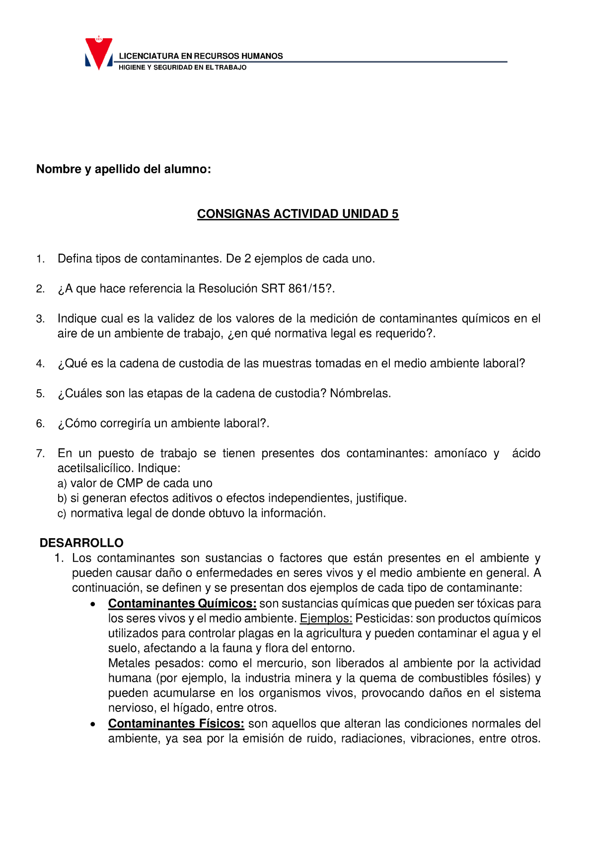 Actividad Unidad 5 Seguridad E Higiene Ucasal - Nombre Y Apellido Del ...