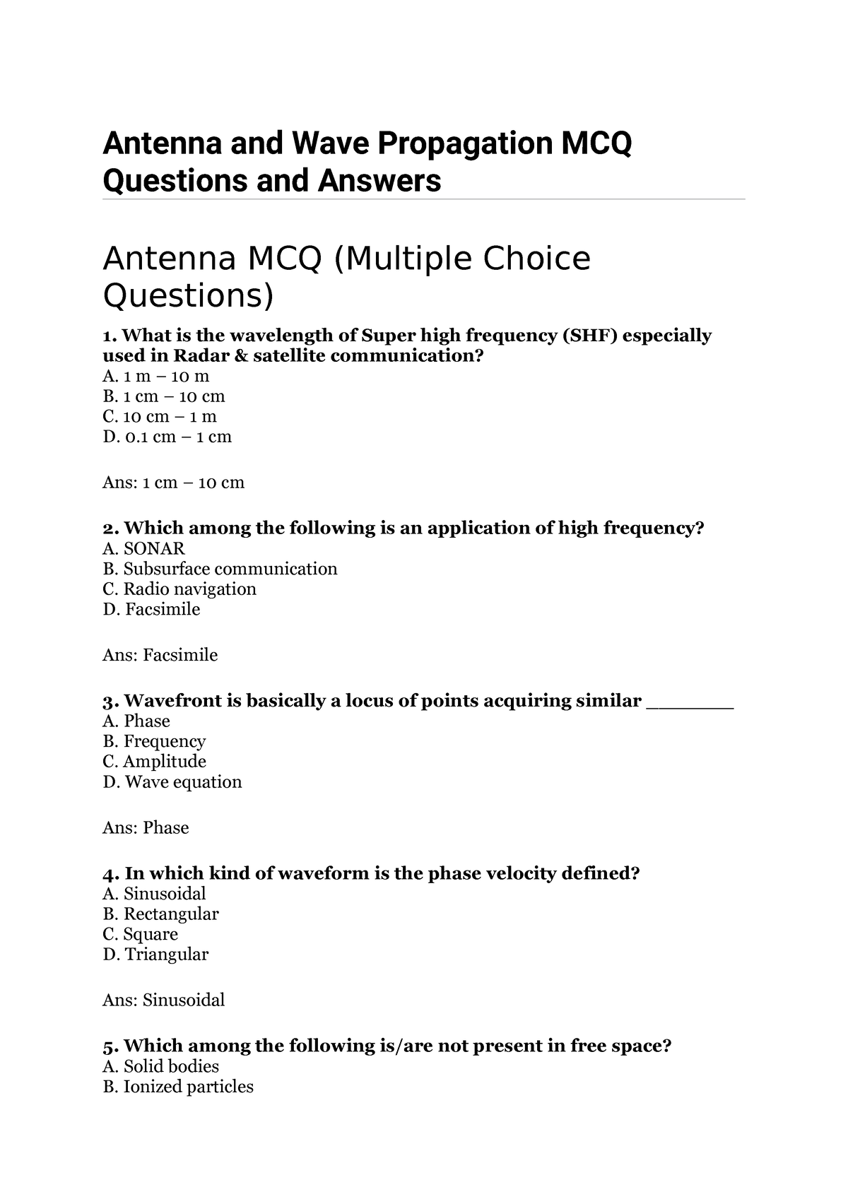 AWP to upload Antenna Antenna and Wave Propagation MCQ Questions