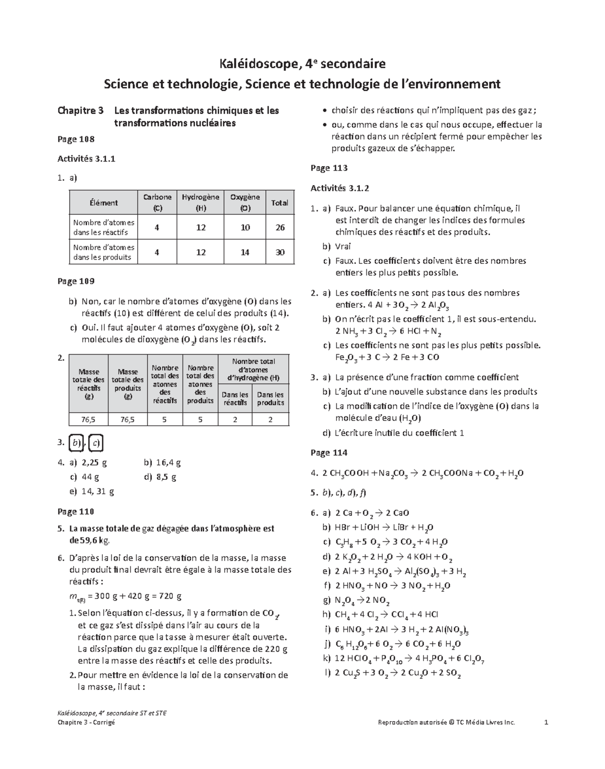 Chapitre 3 R Ã©ponses (STE) - Kaléidoscope, 4e Secondaire ST Et STE ...