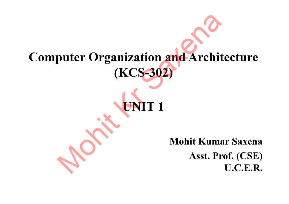 CAO KCS302 Unit 1 (2022) Final - Computer Organization Of Architecture ...