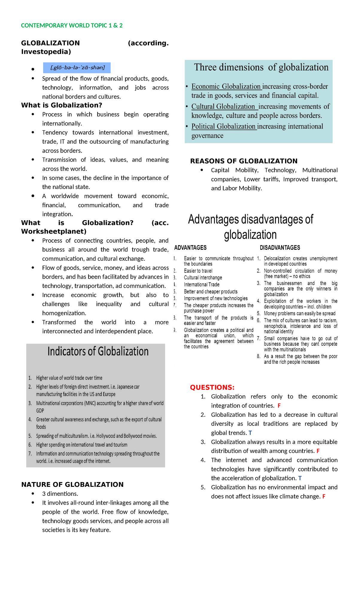 Contemporary World Topic 1 AND 2 Reviewer - CONTEMPORARY WORLD TOPIC 1 ...