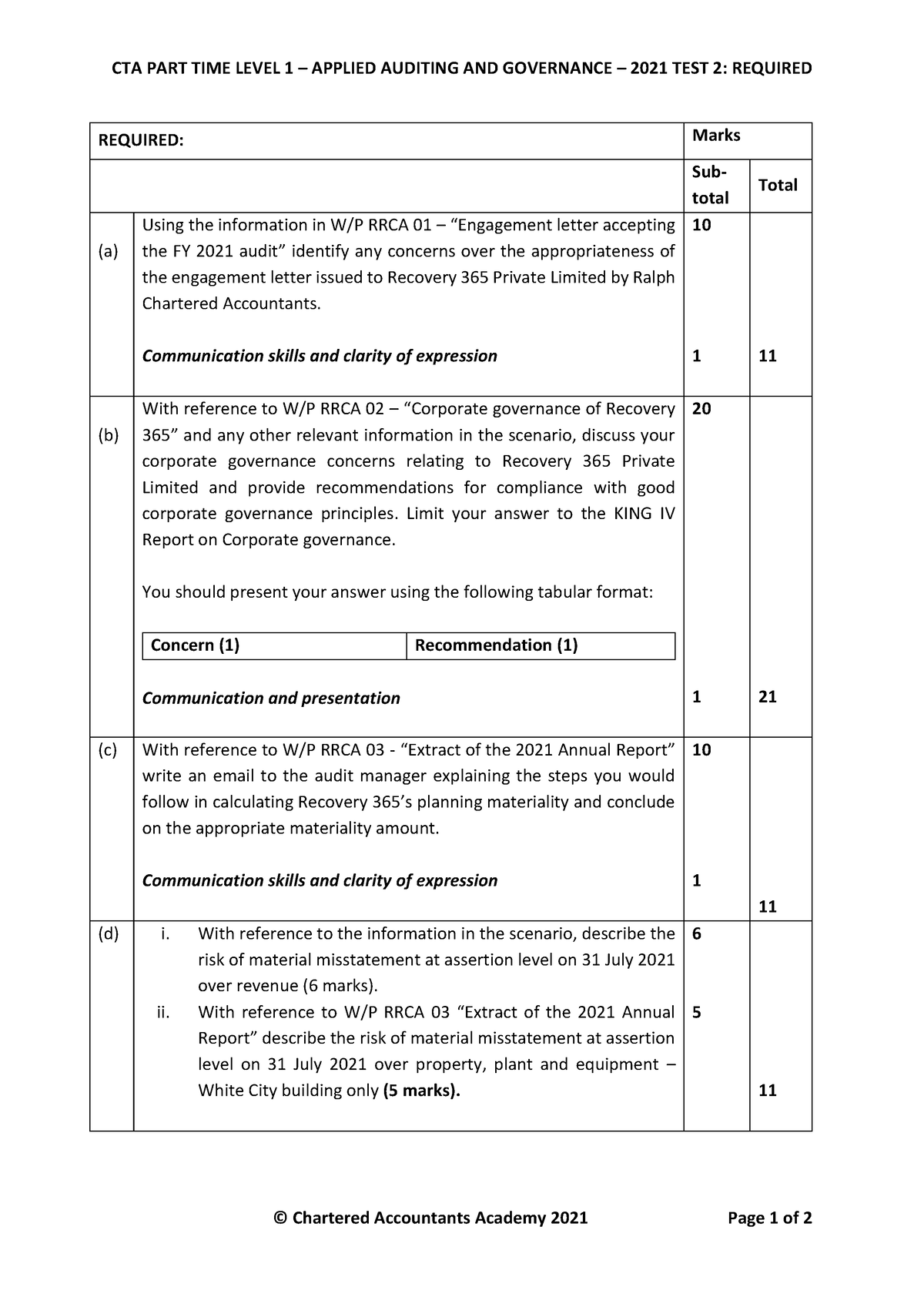 2021 CTA L1 Audit Test 2 Required - CTA PART TIME LEVEL 1 – APPLIED ...