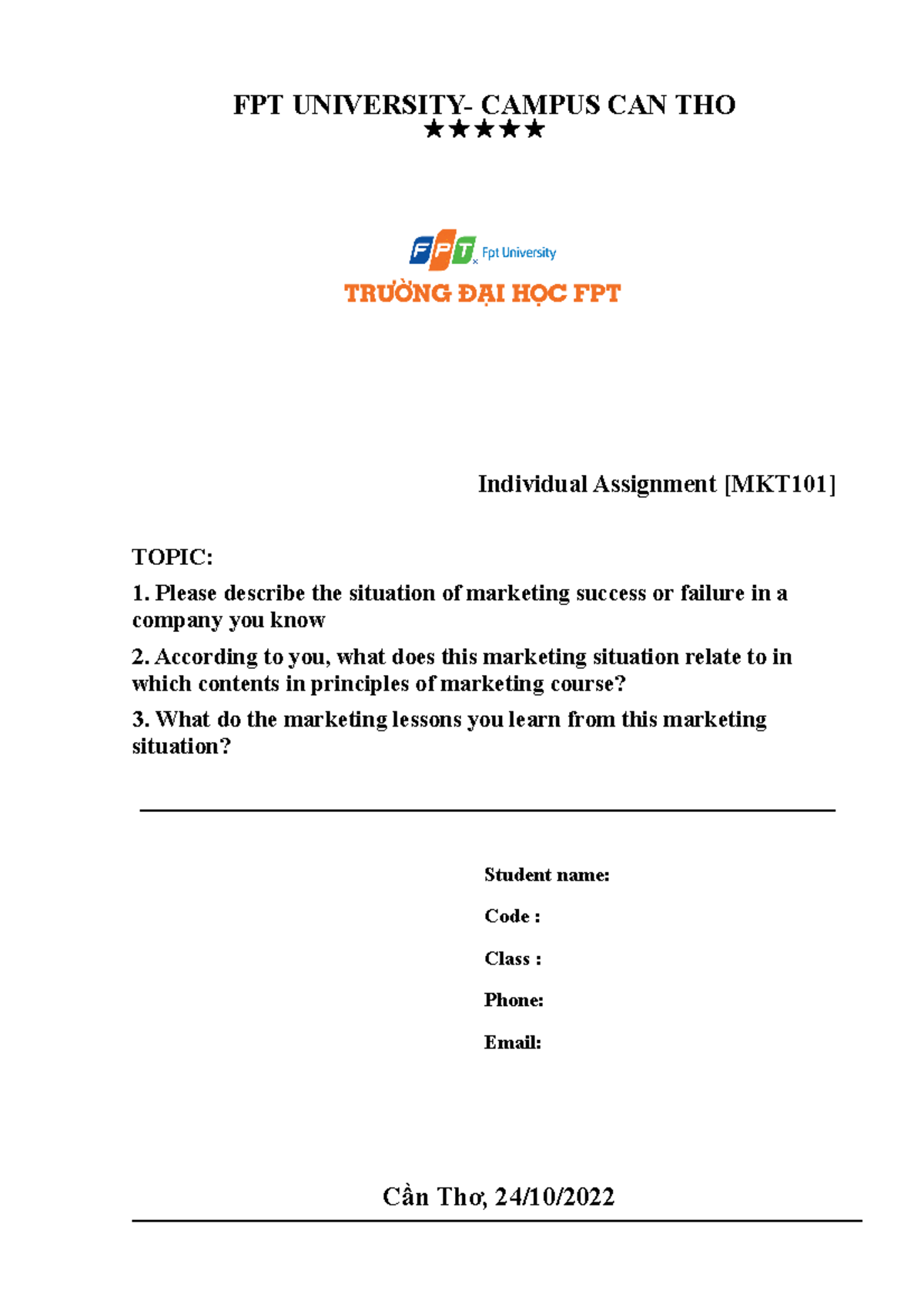 individual assignment mkt101