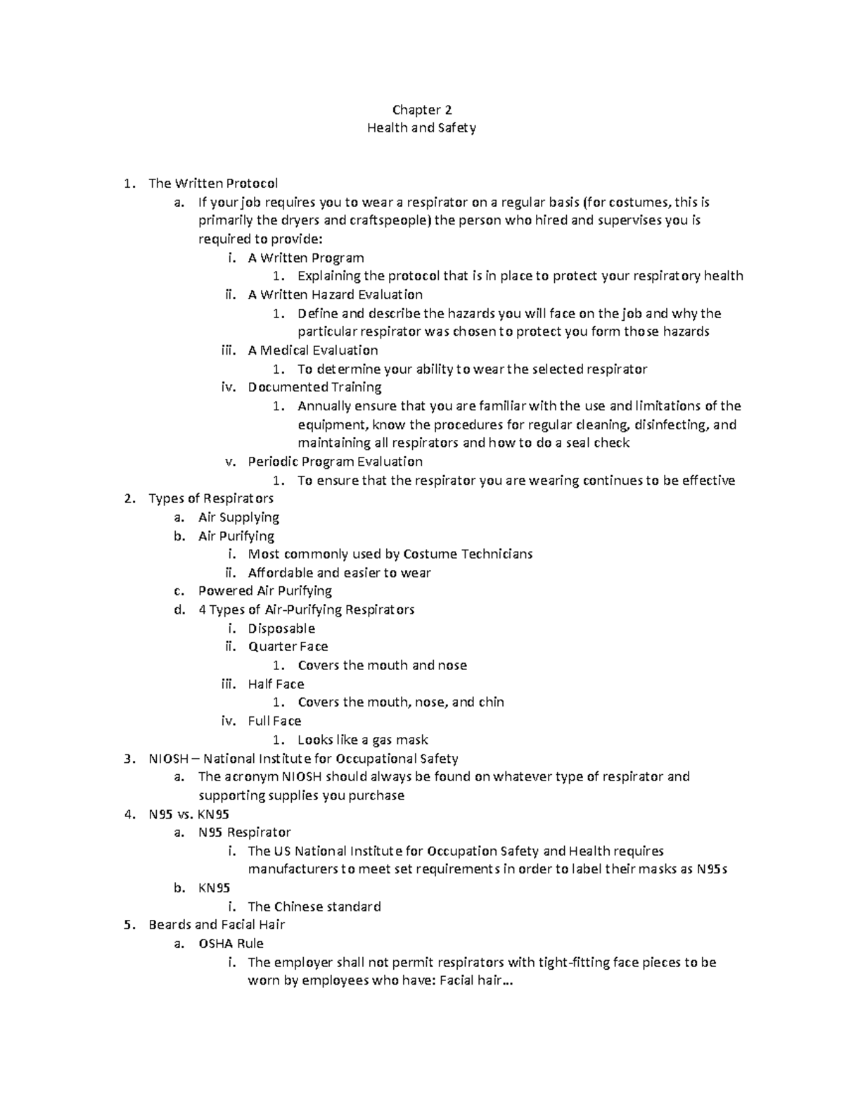 Chapter 2 Notes - Chapter 2 Health and Safety The Written Protocol a ...