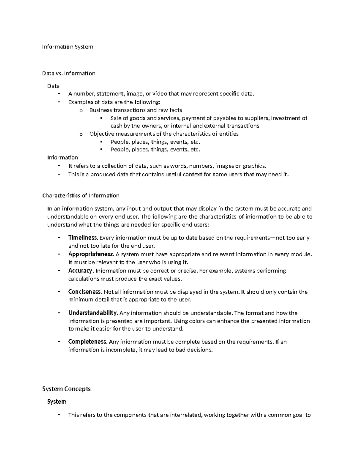 01 Information System - Lecture notes 1 - Information System Data vs ...