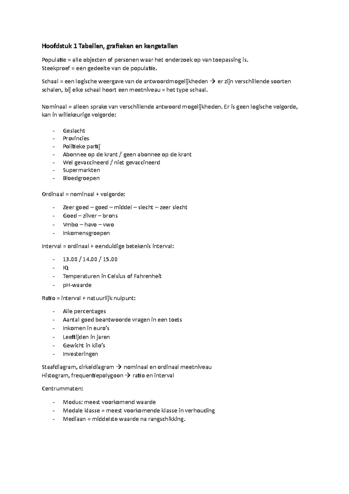 Statistiek Samenvatting - Hoofdstuk 1 Tabellen, Grafieken En ...