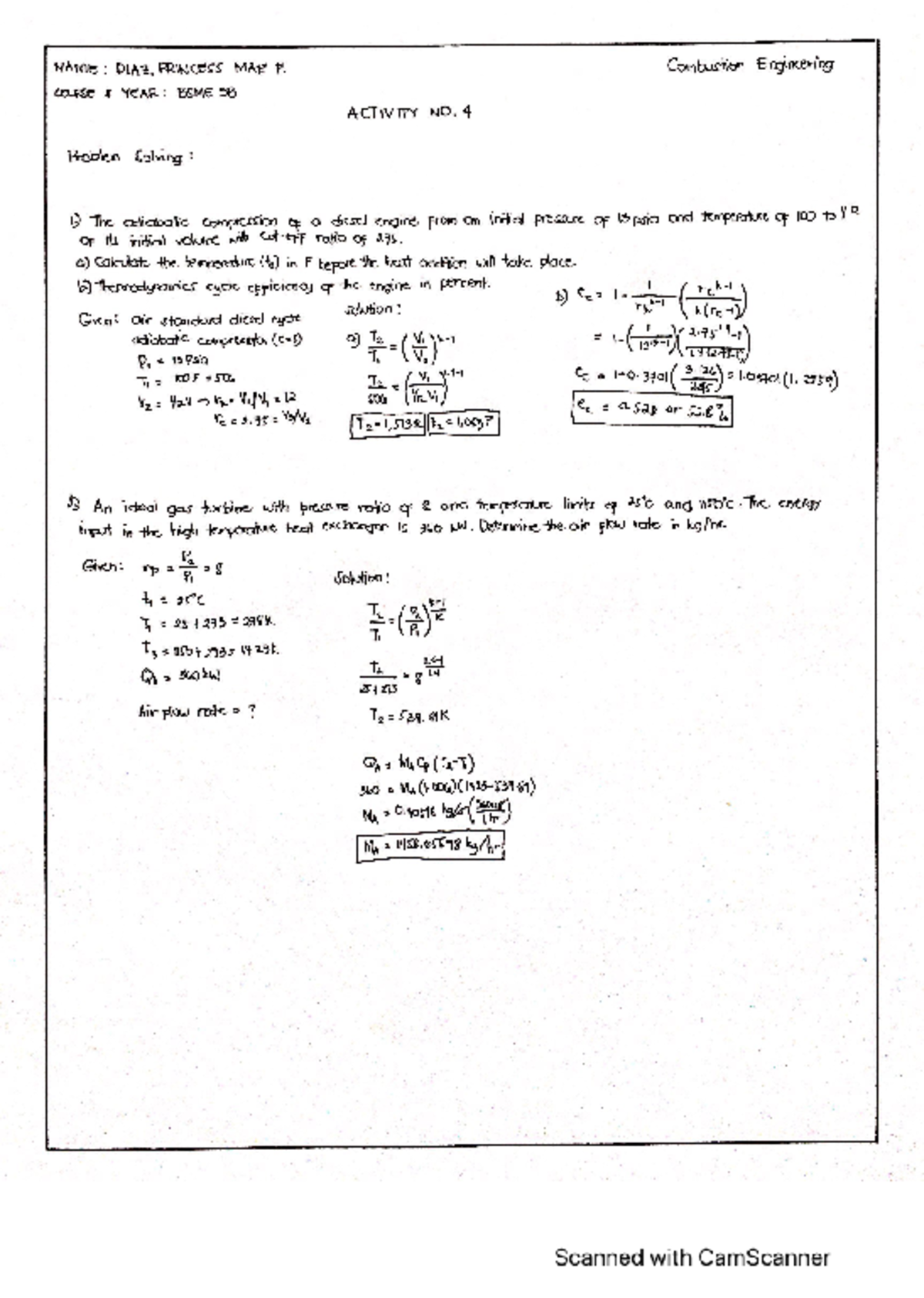 Combustion Engineering Mechanical Engineering NVSU Studocu