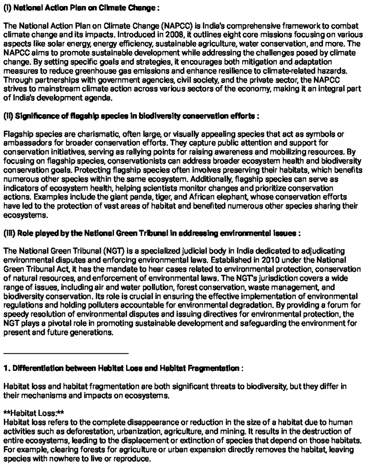 Evs Important questions - (i) National Action Plan on Climate Change ...