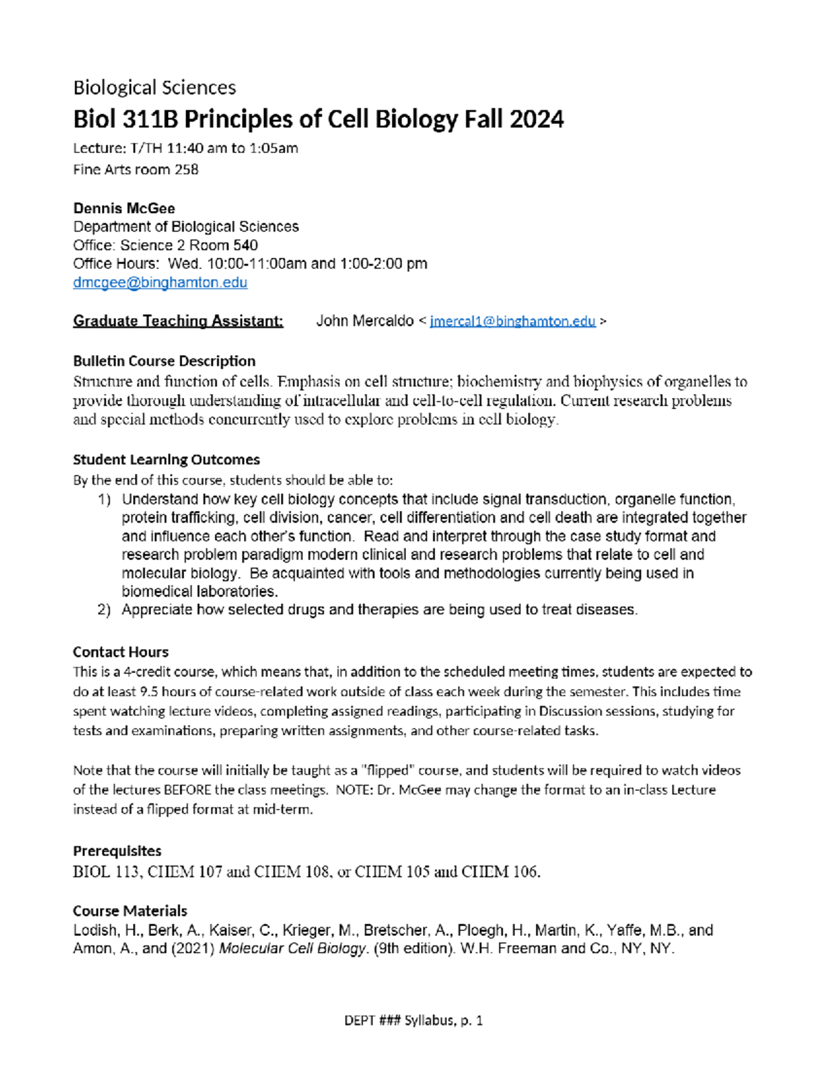 Syllabus Overview - Fall 2024 Principles Of Cell Biol (LEC) (BIOL-311-B ...