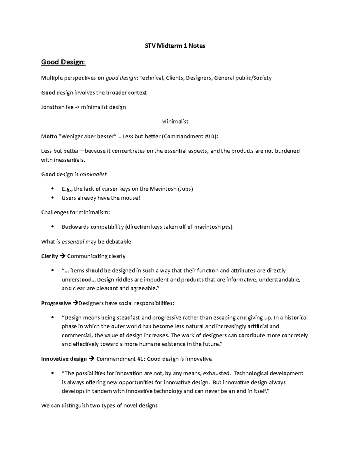 STV Midterm 1 Notes - STV Midterm 1 Notes Good Design: Multiple ...