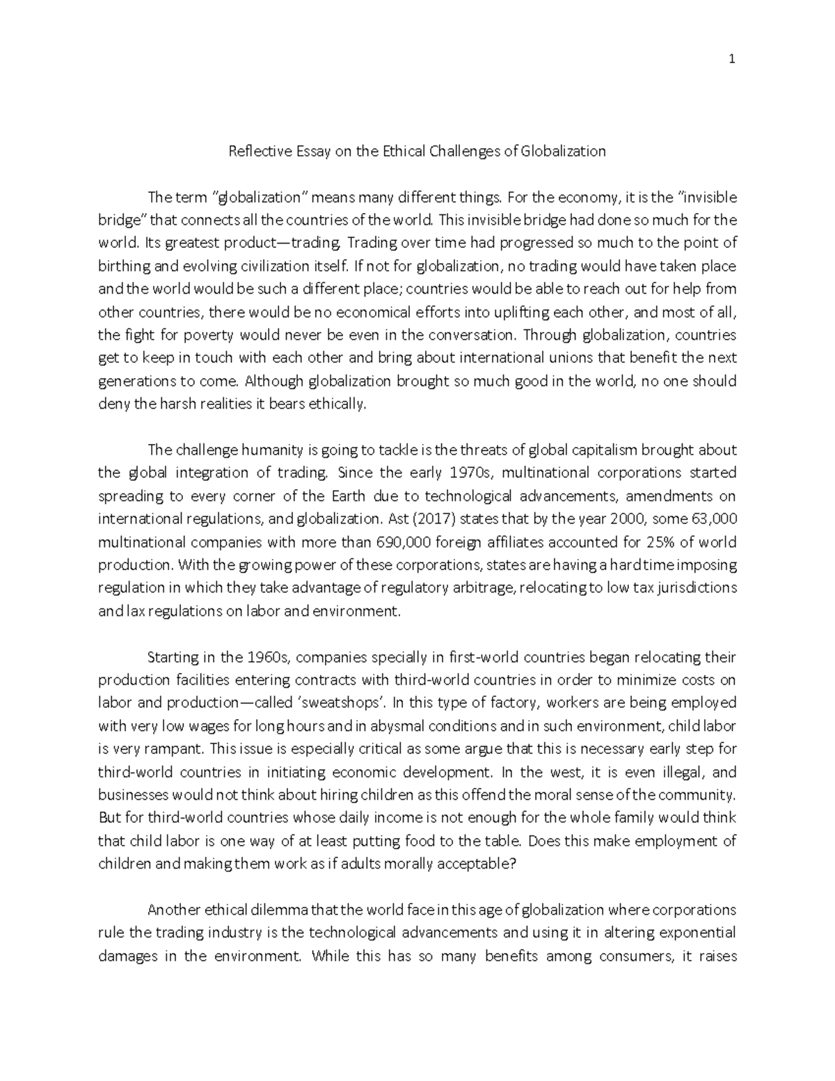 globalization and its ethical challenges essay