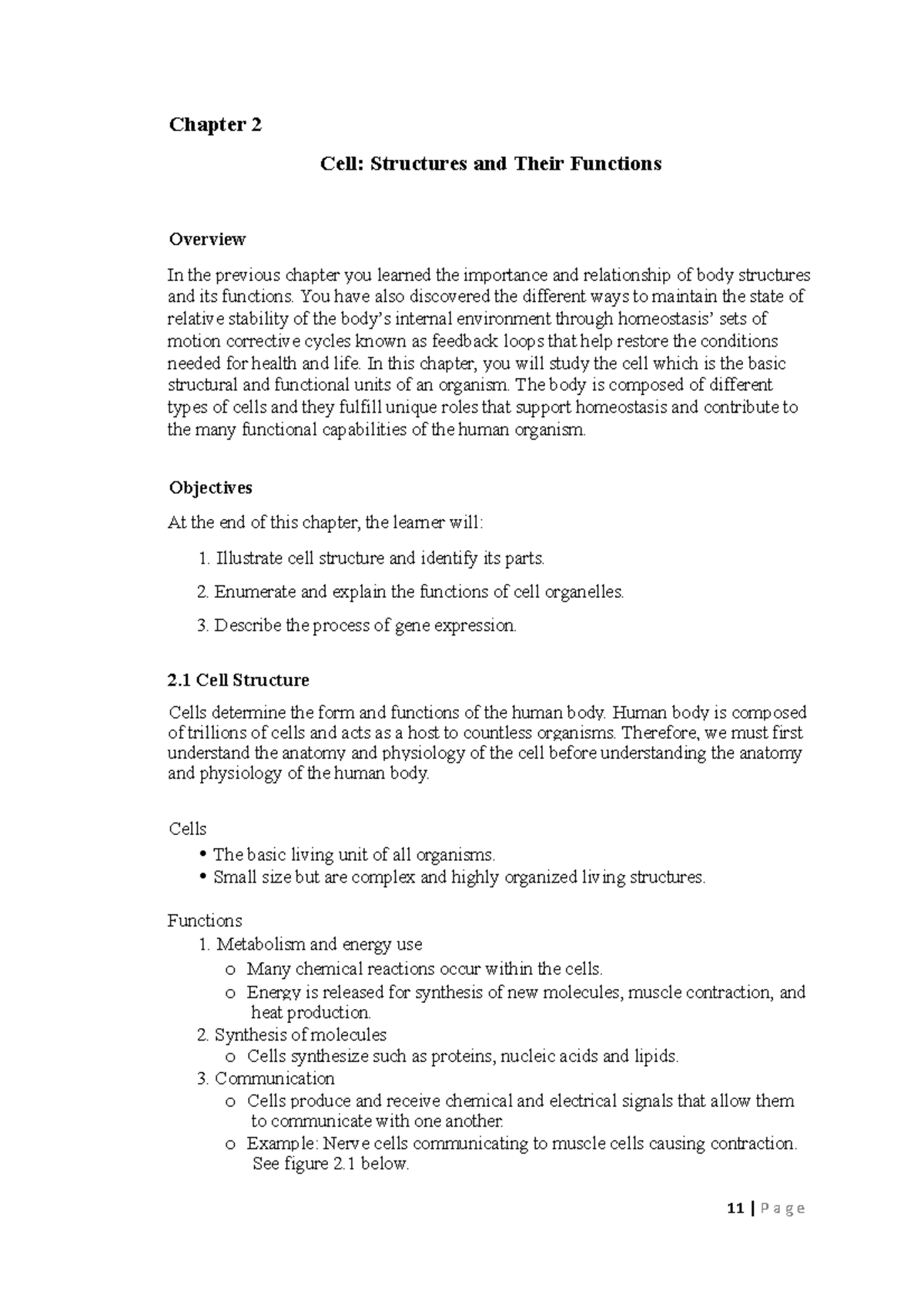 Module Ana Phy 2s - Chapter 2 Cell: Structures and Their Functions ...