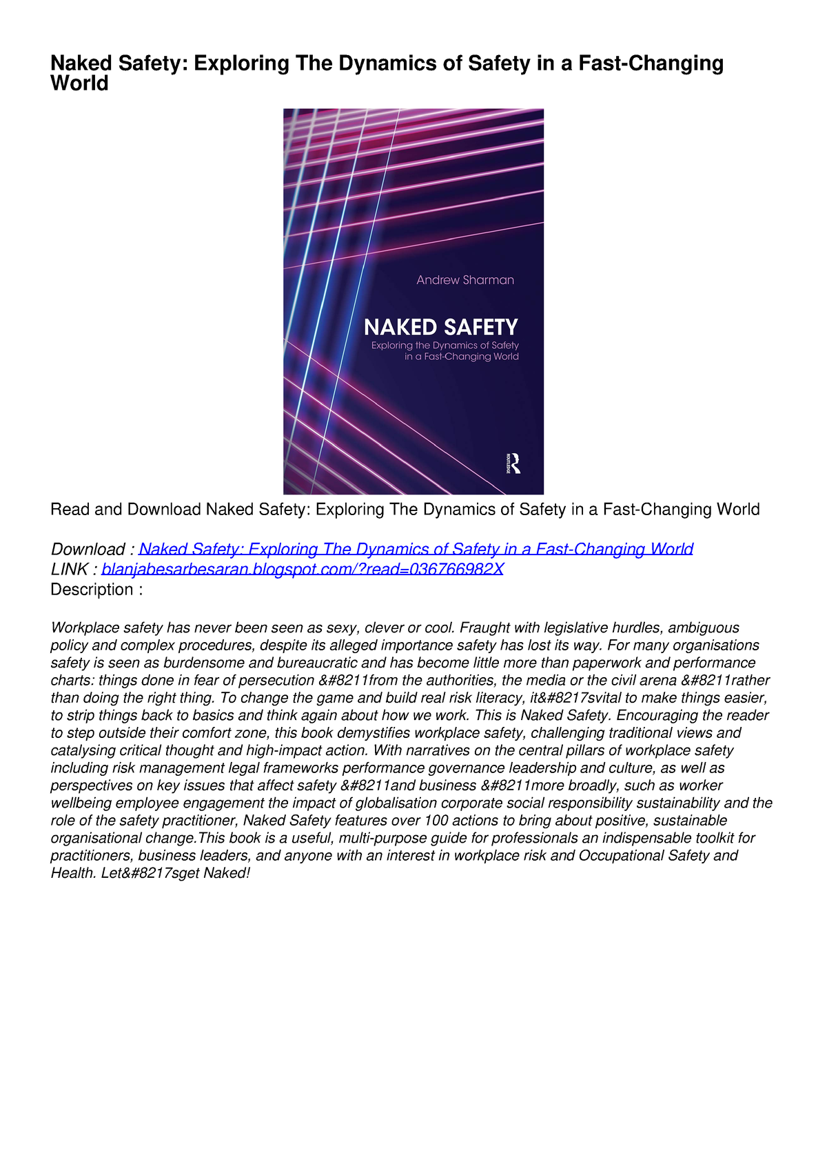 Read Download Naked Safety Exploring The Dynamics Of Safety In A Fast Changing Naked Safety