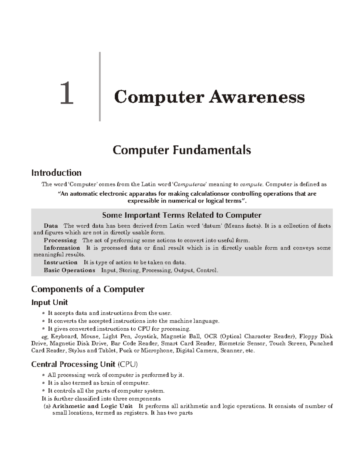 Computer awareness - Computer Fundamentals Introduction The word ...
