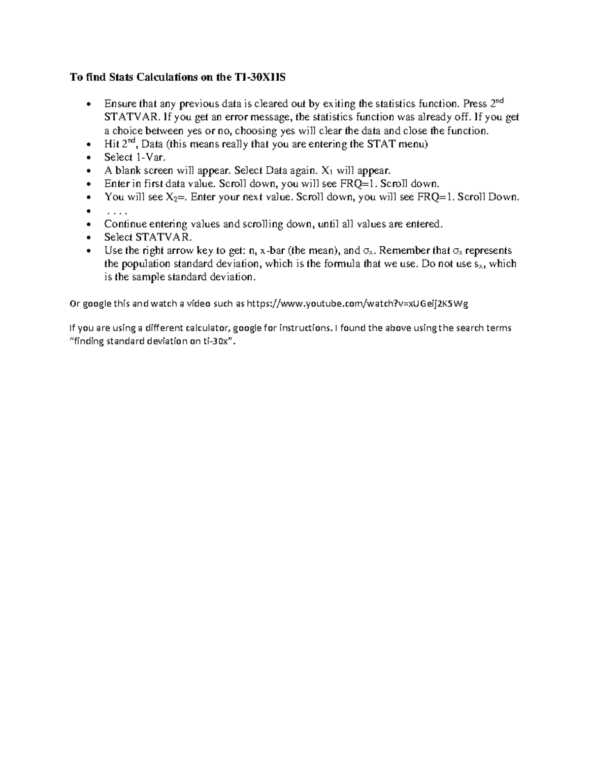 Calculator Standard Deviation Instructions To find Stats Calculations