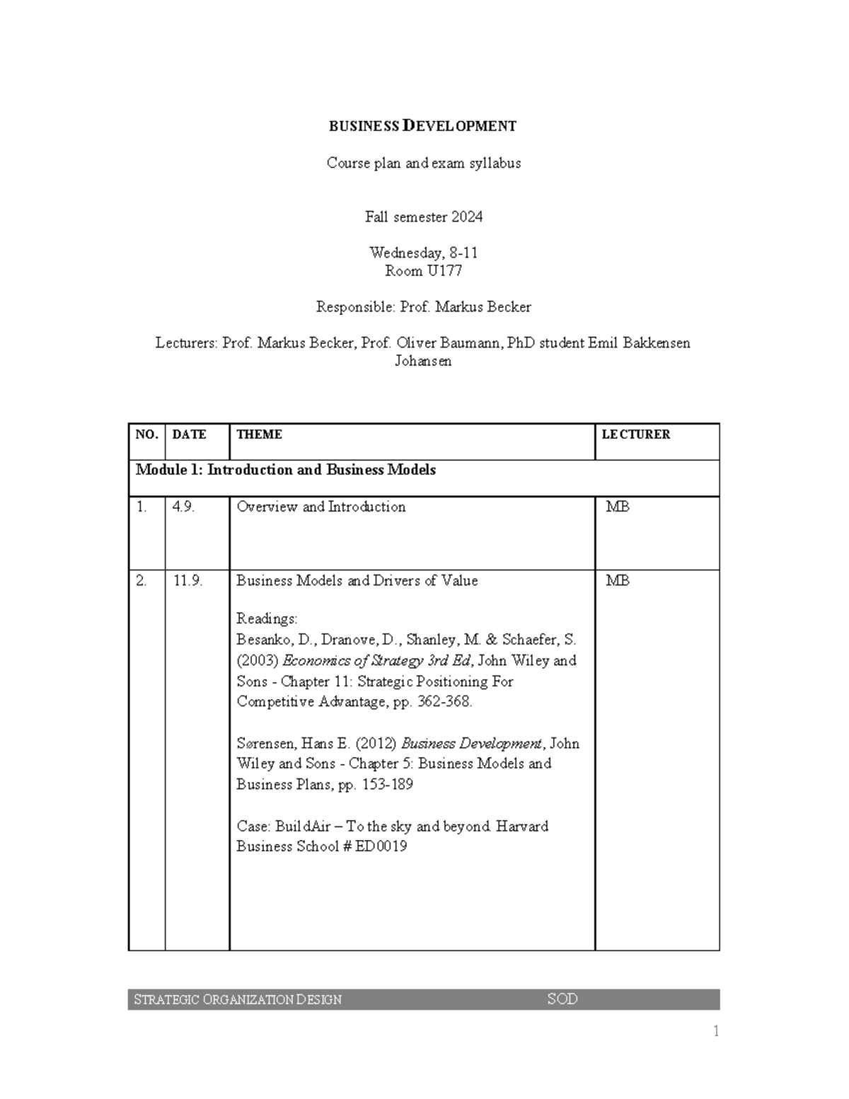 Business Development 2024 Course plan and exam syllabus - STRATEGIC ...