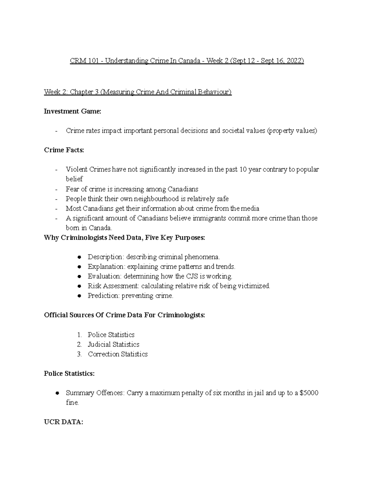 CRM 101 - Chapter 3 (Measuring Crime And Criminal Behaviour) - Week 2 ...