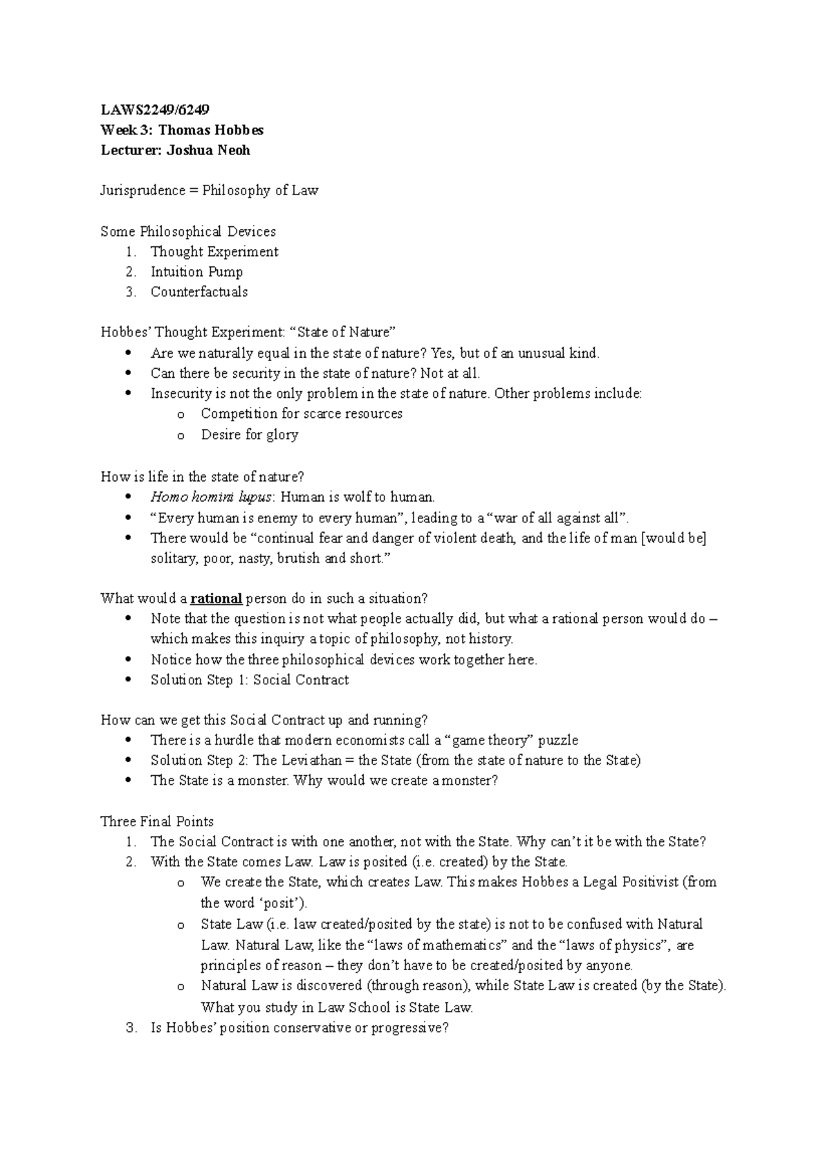 Week 3 LT Handout - lecture notes from lecturer - LAWS2249/ Week 3 ...