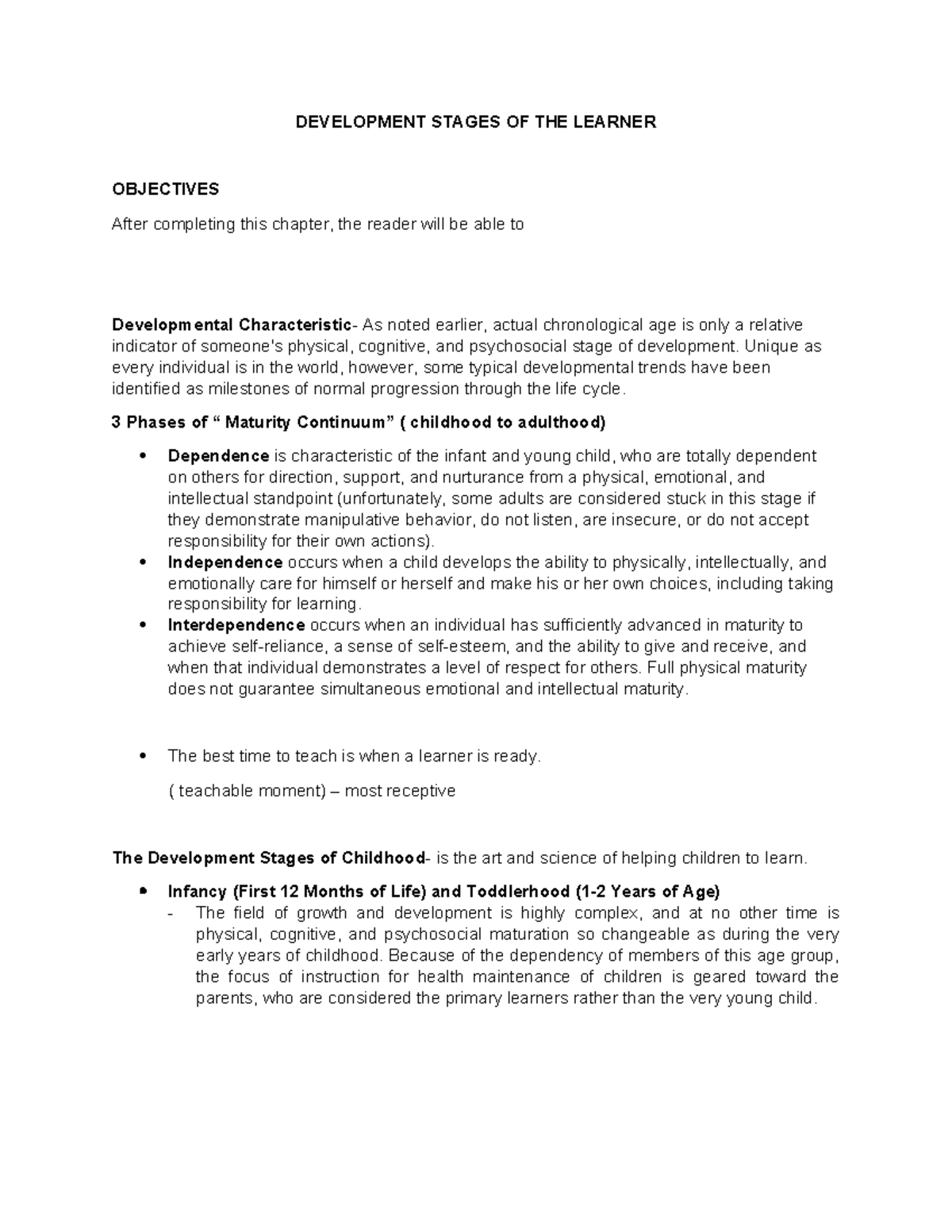Development Stages OF THE Learner (1) - DEVELOPMENT STAGES OF THE ...