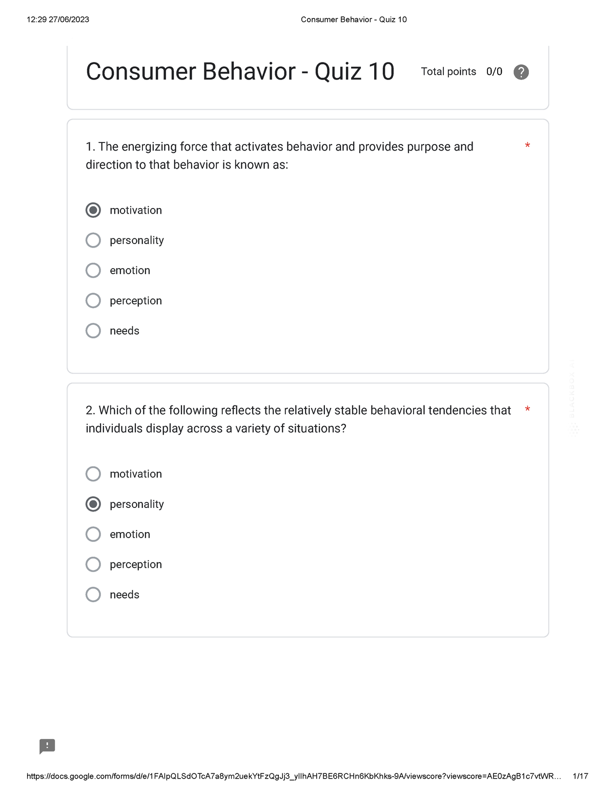 Consumer Behavior - Quiz 10 - - Studocu