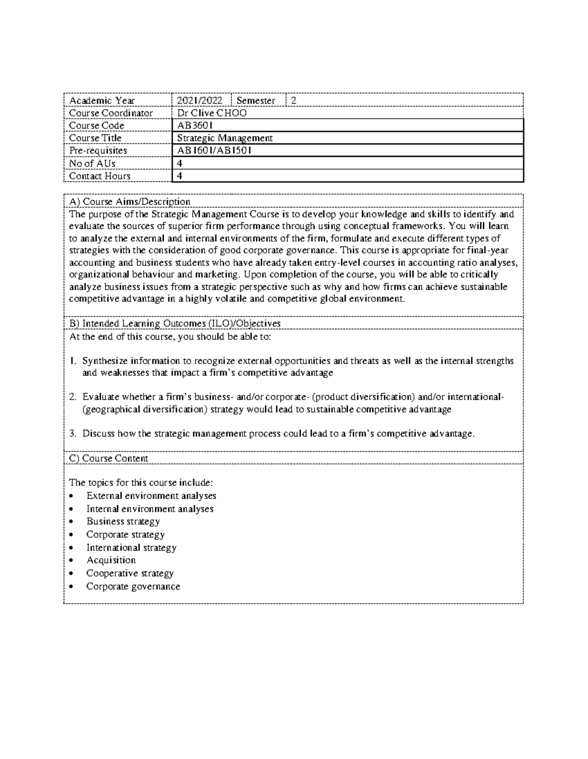 phd strategic management course outline