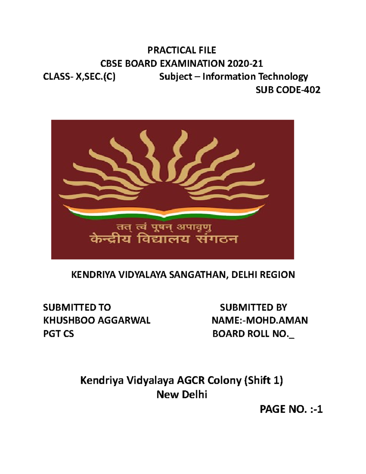 Practical FILE - PRACTICAL FILE CBSE BOARD EXAMINATION 2020- CLASS- X ...