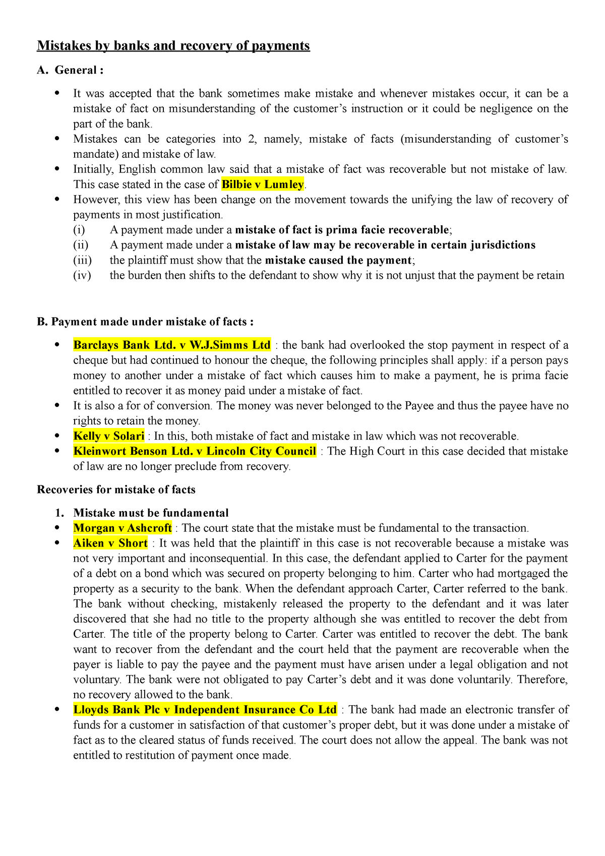 10. Mistakes by banks and recovery of payments - General : It was ...