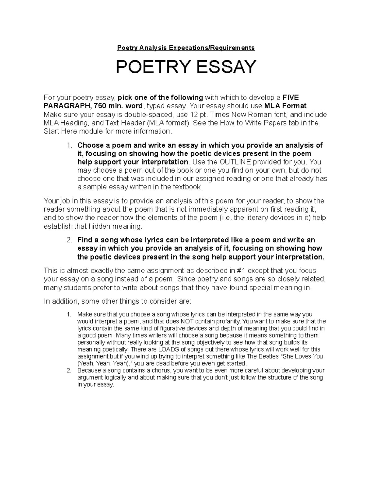 Poetry Analysis Expecations Requirements Poetry Analysis Expecations/Requirements POETRY ESSAY