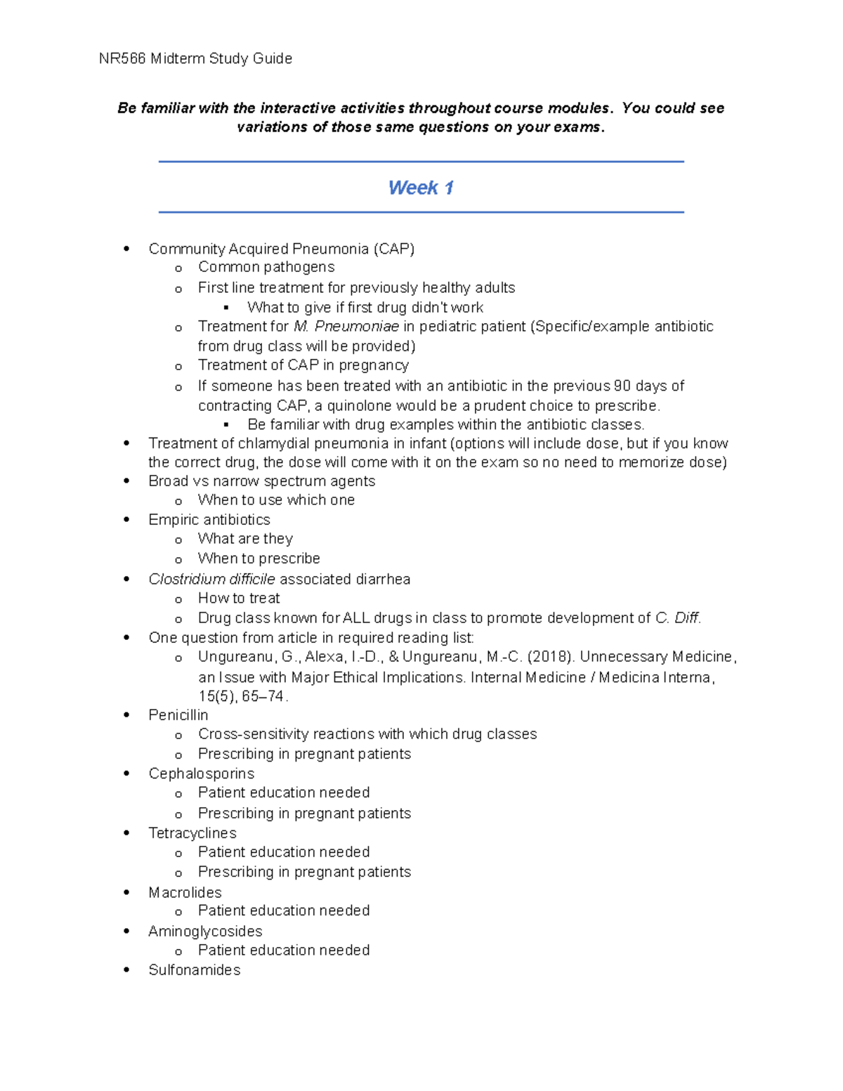 NR566 Midterm Study Guide Updated 071322 - Be Familiar With The ...