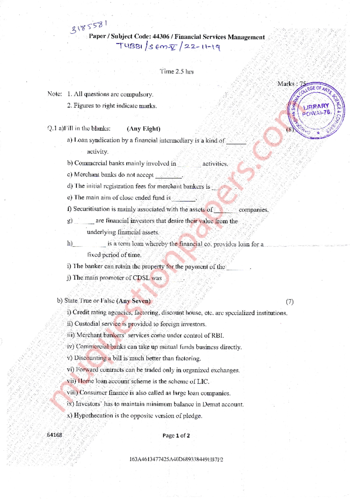 Tybbi SEM5 FSM NOV19 - Best of luck -t o -t tsd I ,